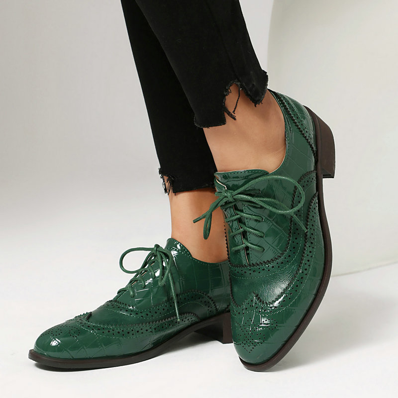 Oxford Lace Up Women - Sapatos Oxford Brogue Femininos com Estampa