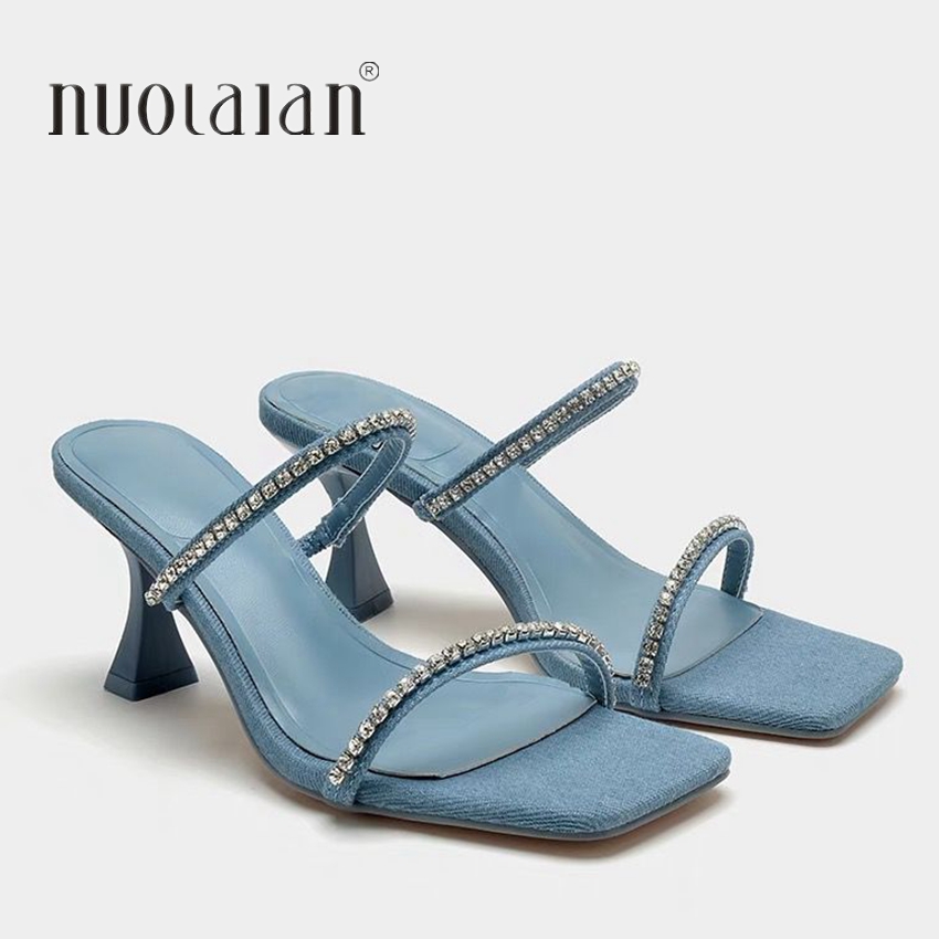 Women Shoes Zara - Denim strass saltos sandálias femininas mules