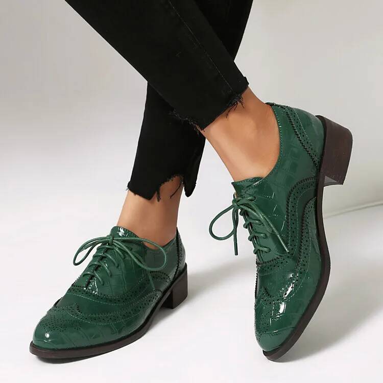 Oxford Lace Up Women - Sapatos femininos de salto baixo com