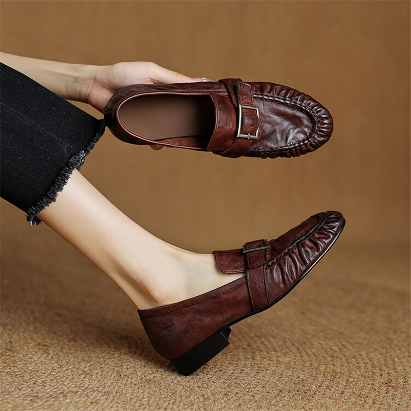 Women Shoes With Heels - Mocassins de couro genuíno para mulheres,