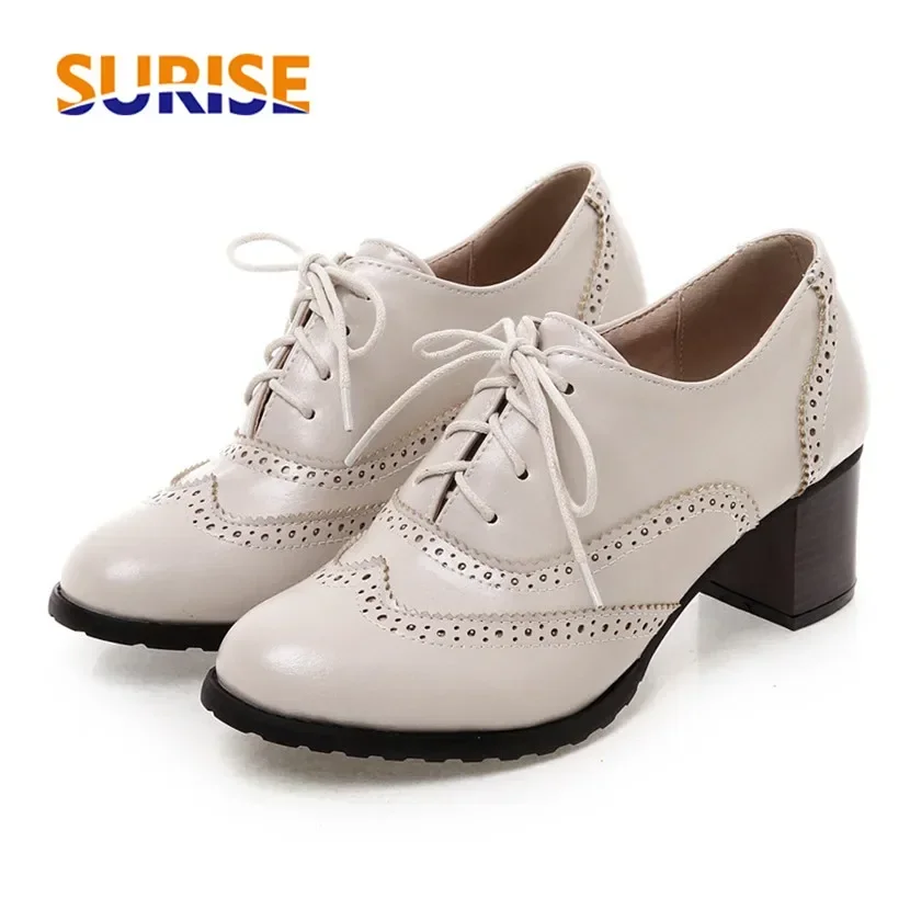 Oxford Lace Up Women - Mulheres britânicas oxfords salto alto bloco