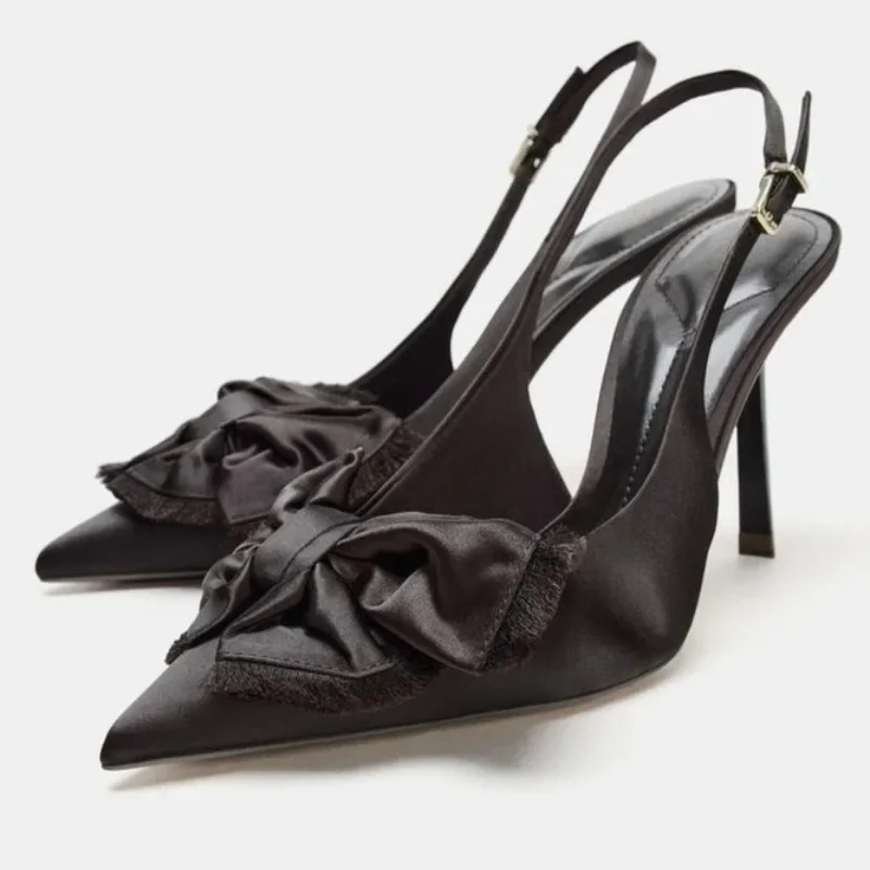 Women Shoes Luxury Brand - Cetim bowknot salto alto sapatos de