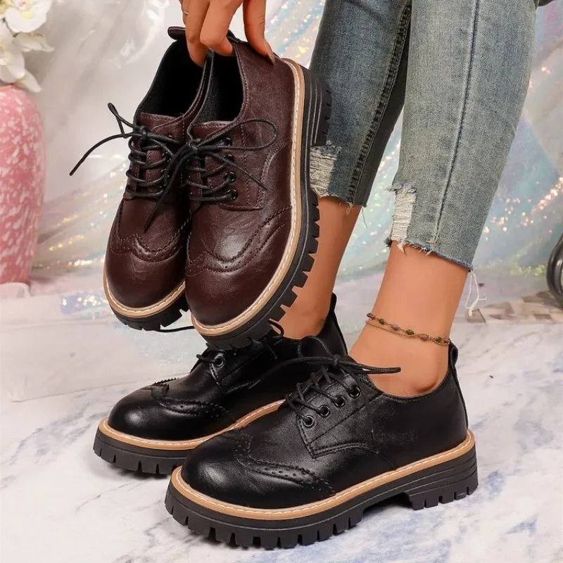 Oxford Lace Up Women - Sapatos Oxford Clássicos Femininos com Plataforma,