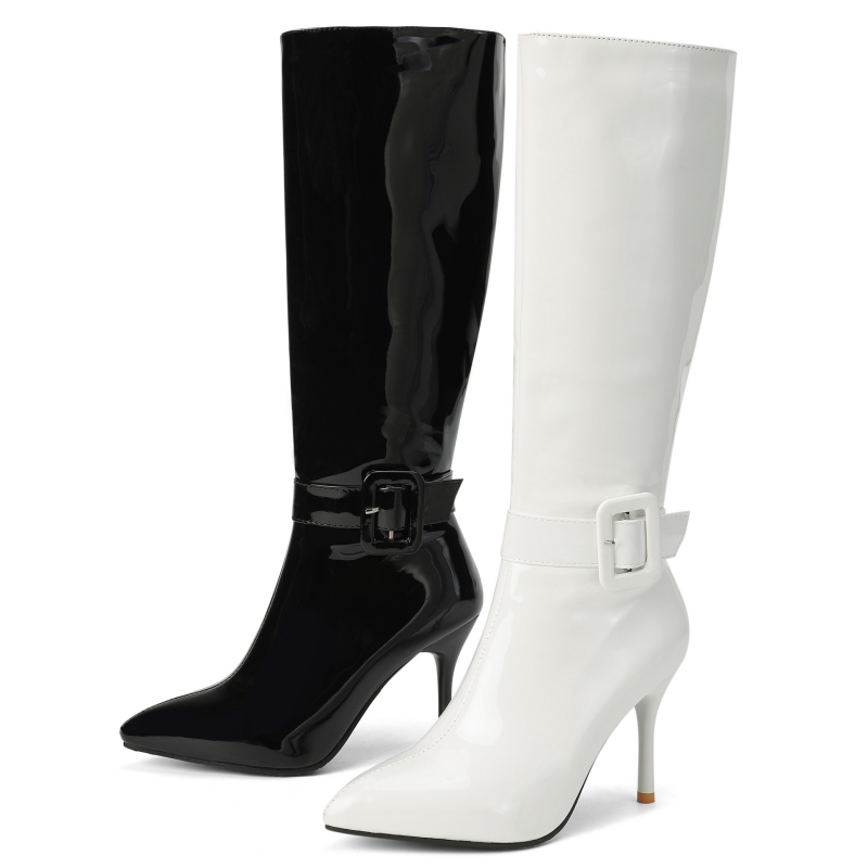 Preto branco joelho botas alta - Women Shoes Size 7 avaliação e preço