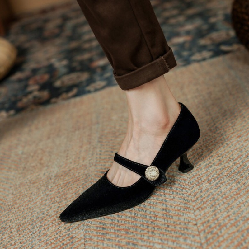 Vinho tinto apontou toe mary j - Women Shoes With Heels avaliação e preço